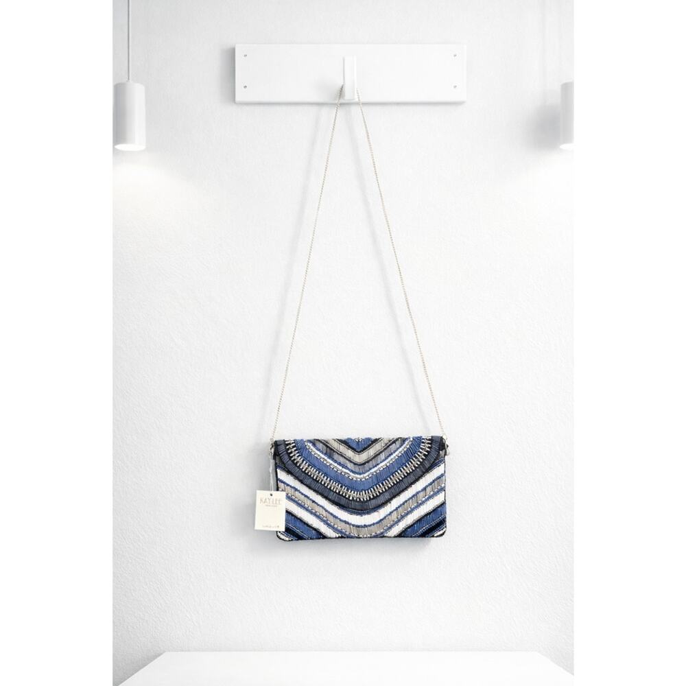 Kay Lee Blue Black White Envelope Crossbody Bag New